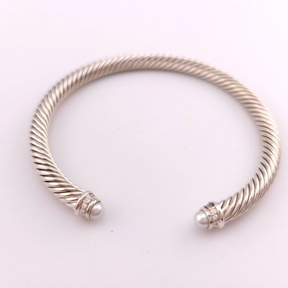 DAVID YURMAN 5mm Cable Classic Pearl Bracelet Pavé Diamonds Sterling Silver 6.75 - Picture 2 of 8
